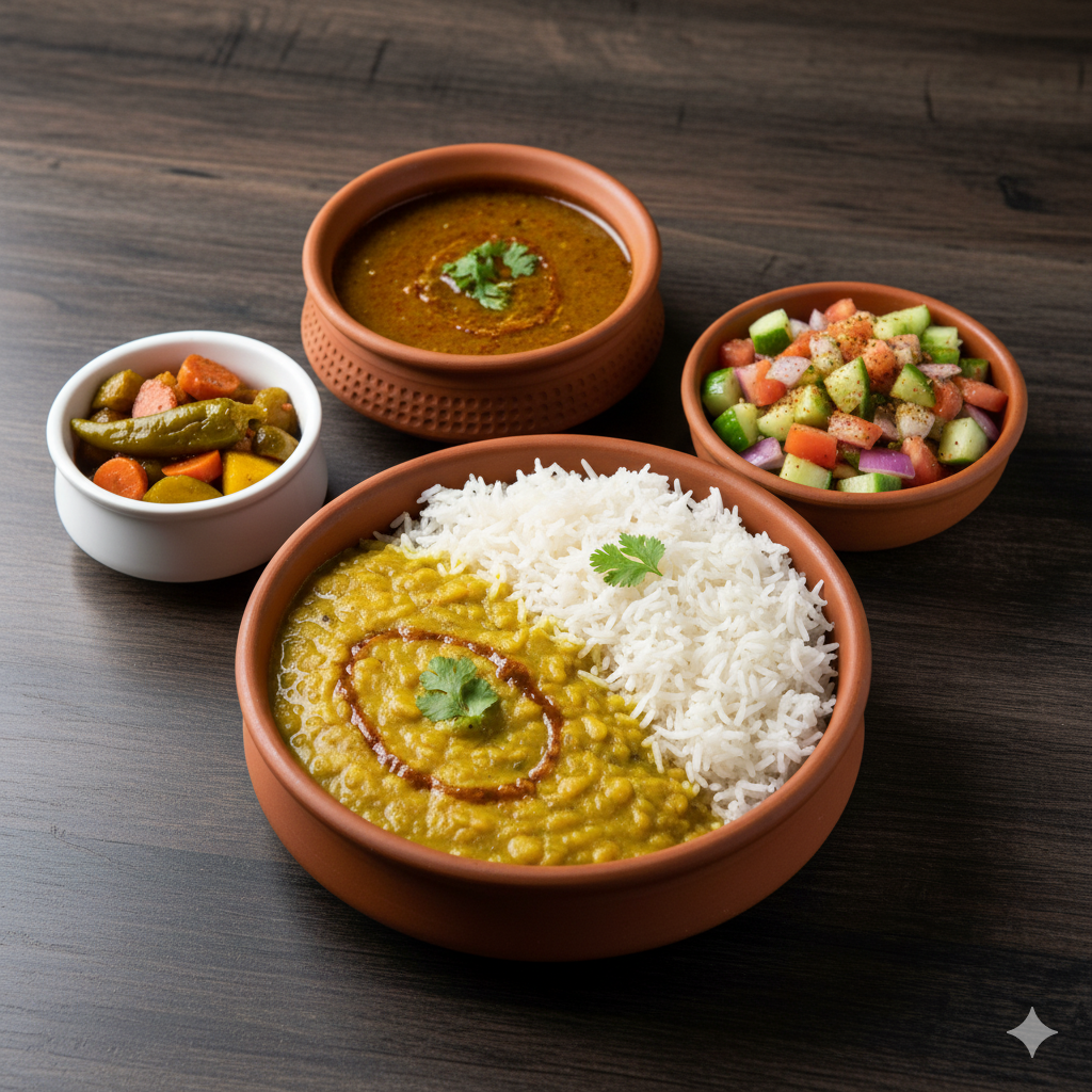 Daal Chawal with Achar + Salad