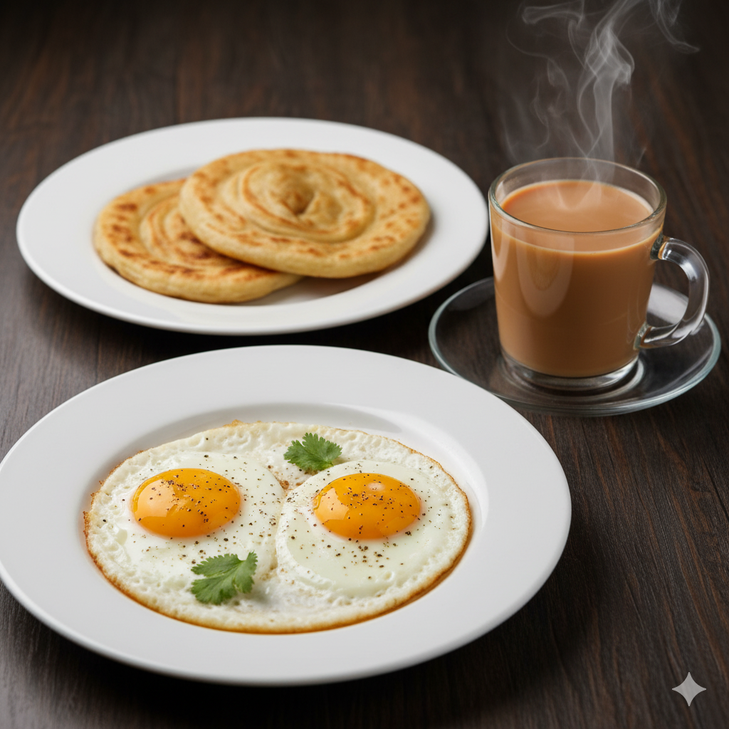 Fry Eggs + Paratha + Tea