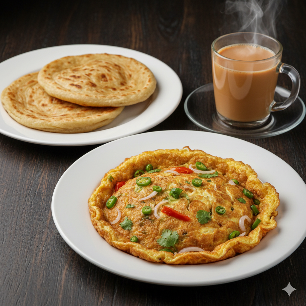 Omellate + Paratha + Tea
