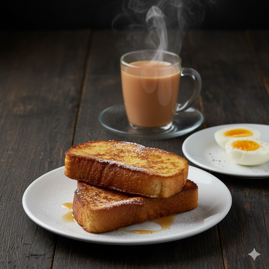 French Toast + boil egg + Tea