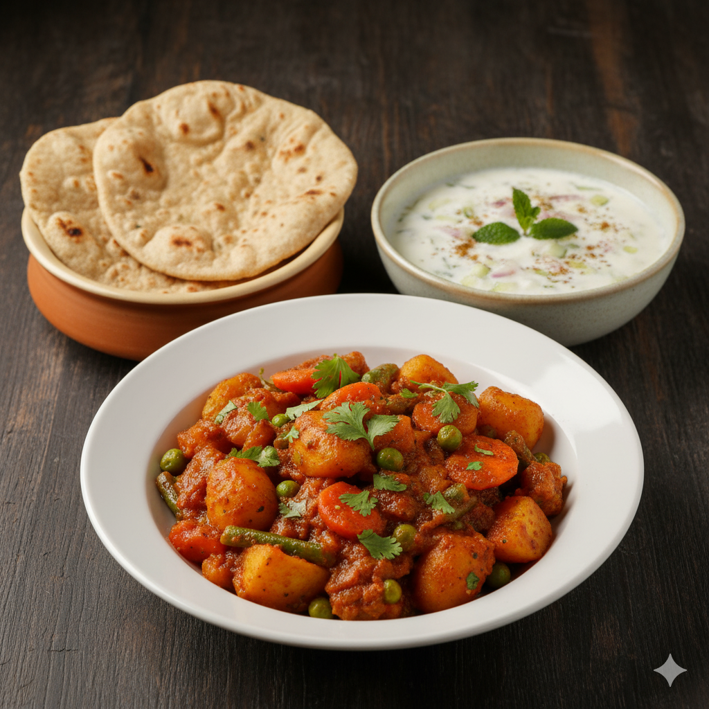 Mix Vegetable with 2 Chapati + Raita